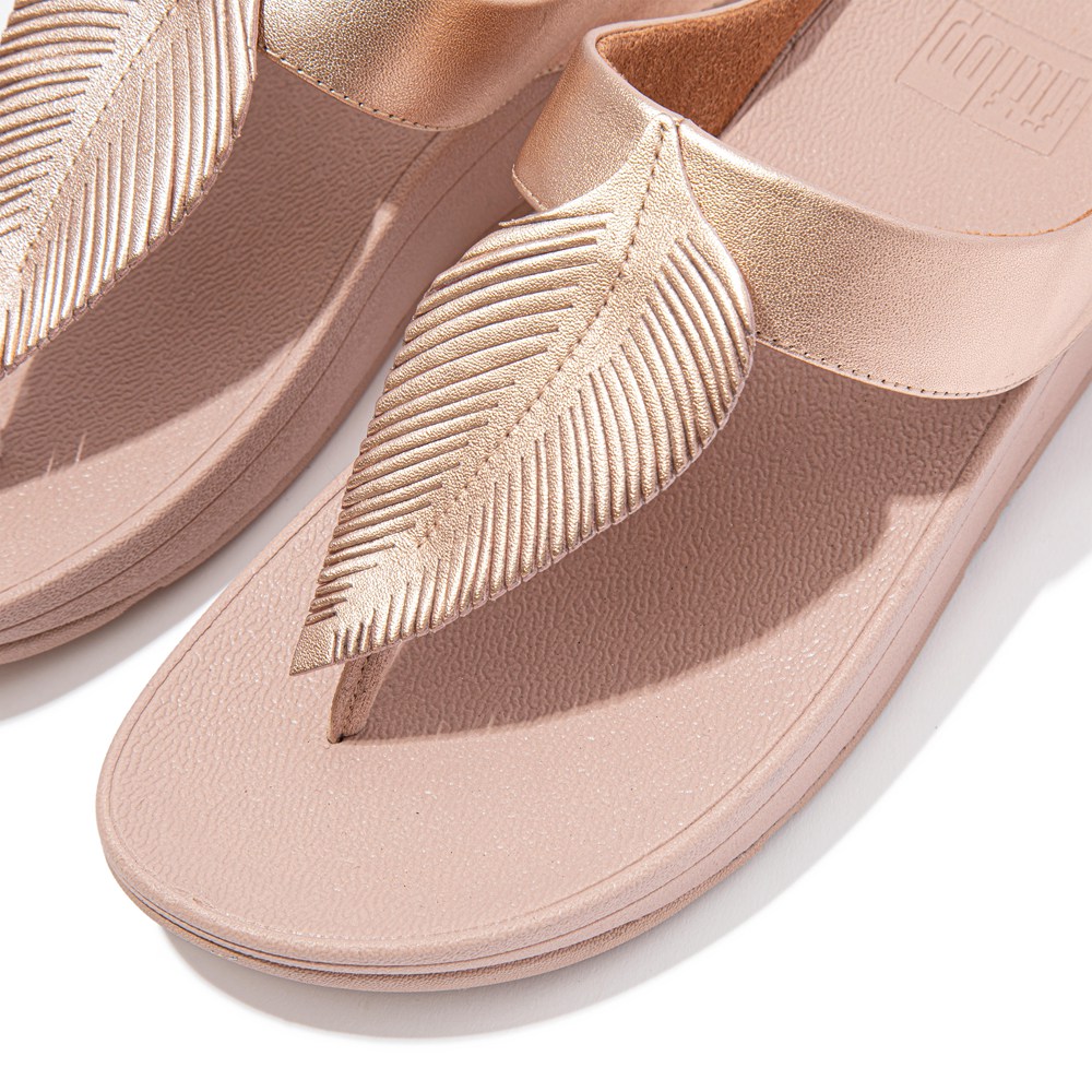 Fitflop Womens Sandals Rose Gold - Fino Feather Metallic Toe-post - EM7395260